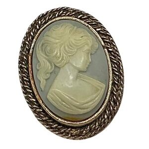 Peri Oval Cameo Convertible Enhancer Brooch Pendant Vintage Gold Rope Frame